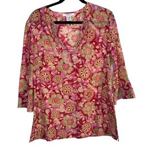 GANT Collection Cotton Silk Bright Floral Embroidered Blouse Size 12